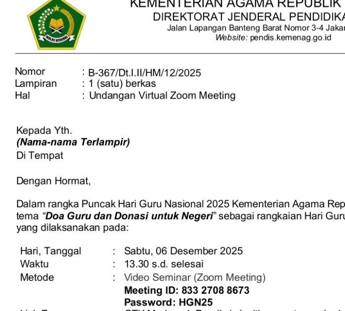 Puncak Hari Guru Nasional,Kementerian Agama RI Gelar Zoom Meeting