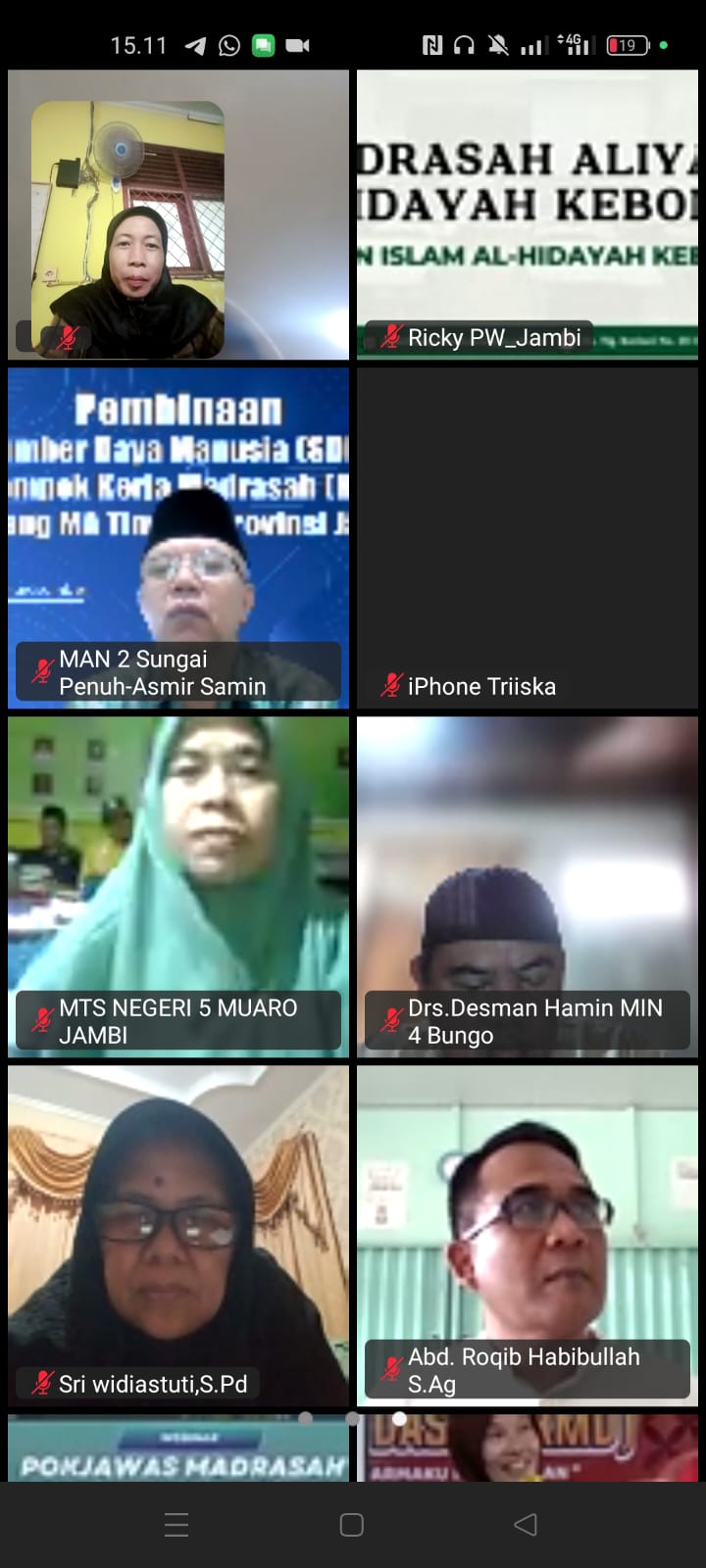 Zoom Meeting Kanwil Kemenag Provinsi Jambi, MTs N 5 Muaro Jambi Aktif  Berpartisipasi.