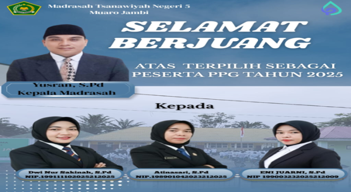 TIGA GURU MTsN 5 MUARO JAMBI MENGIKUTI PPG TAHUN ANGGARAN 2025