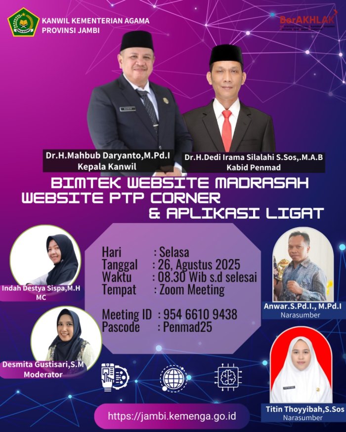 Bimtek Pengelolaan Website Madrasah, MTs N 5 Ikuti Zoom Meeting Bersama Kanwil Kemenag Provinsi